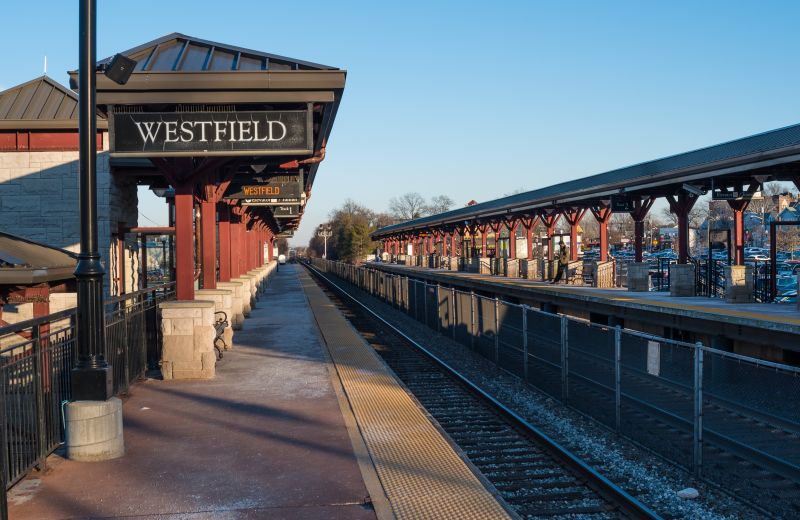 Westfield NJ train station in downtown Westfield with NJ Transit service to Manhattan.